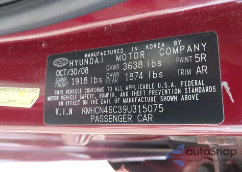 2009 Hyundai Accent Gls из США, поврежденный, VIN KMHCN46C39U315075